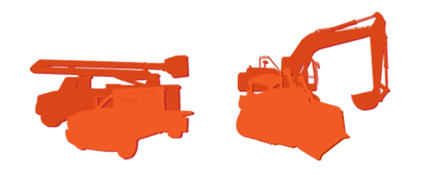 Bucket truck, cab and chassis truck, dozer, excavator